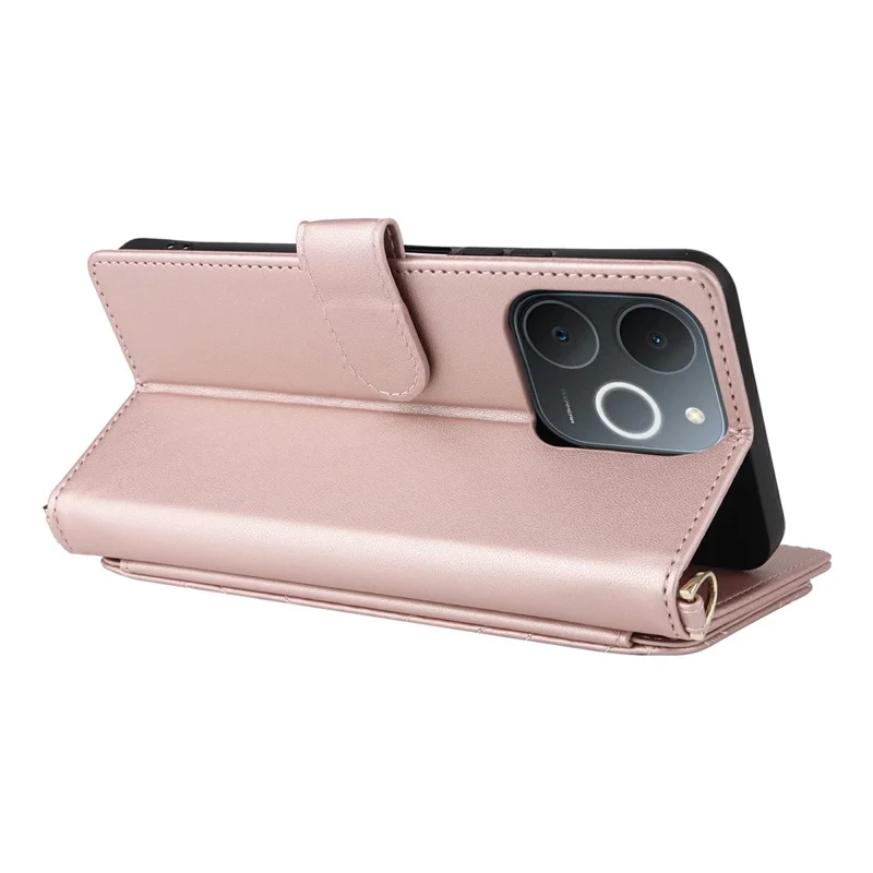 Leather Case for Realme Note 70T 4G / Note 70 4G / Narzo 80 Lite 4G / Realme C71 4G (India) Stand Wallet Phone Cover with Shoulder / Wrist Strap - Pink