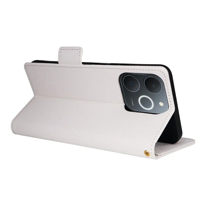 Capa de Couro para Realme Note 70T 4G / Note 70 4G / Narzo 80 Lite 4G / Realme C71 4G (Índia) Capa de Telefone de Carteira com Textura de Lichia e Alça de Pulso - Branco