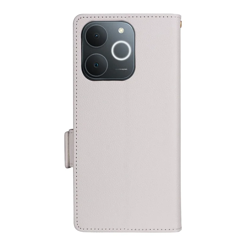 Capa de Couro para Realme Note 70T 4G / Note 70 4G / Narzo 80 Lite 4G / Realme C71 4G (Índia) Capa de Telefone de Carteira com Textura de Lichia e Alça de Pulso - Branco