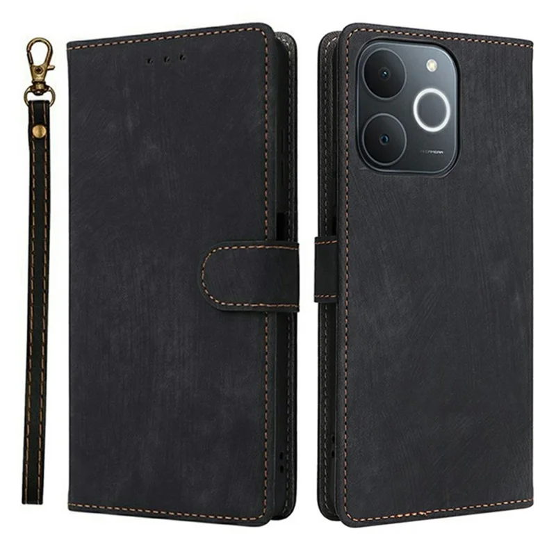 Wallet Case for Realme Note 70T 4G / Note 70 4G / Narzo 80 Lite 4G / Realme C71 4G (India) RFID Blocking PU Leather Phone Cover Stand with Strap - Black