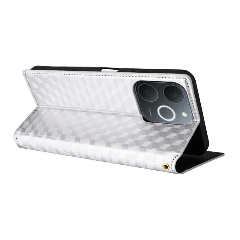 Étui en cuir pour Realme Note 70T 4G / Note 70 4G / Narzo 80 Lite 4G / Realme C71 4G (Inde) Portefeuille Rhombus Imprimé Housse de Téléphone - Argent