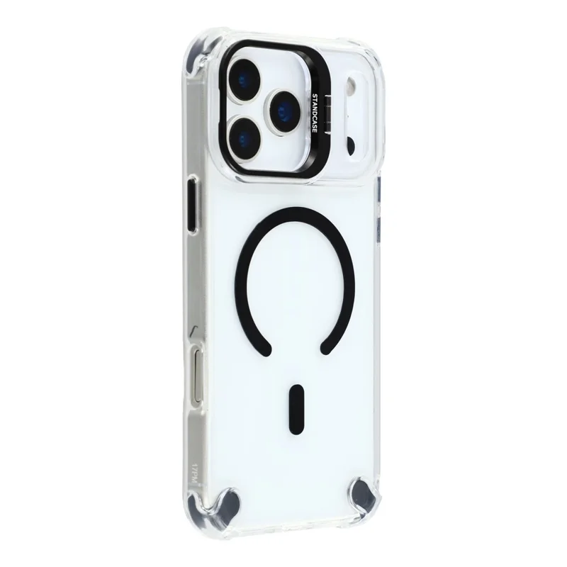 For iPhone 17 Pro Max Magnetic Case TPU PC Clear Phone Cover with Lens Frame Kickstand  /  Lens Film - Black
