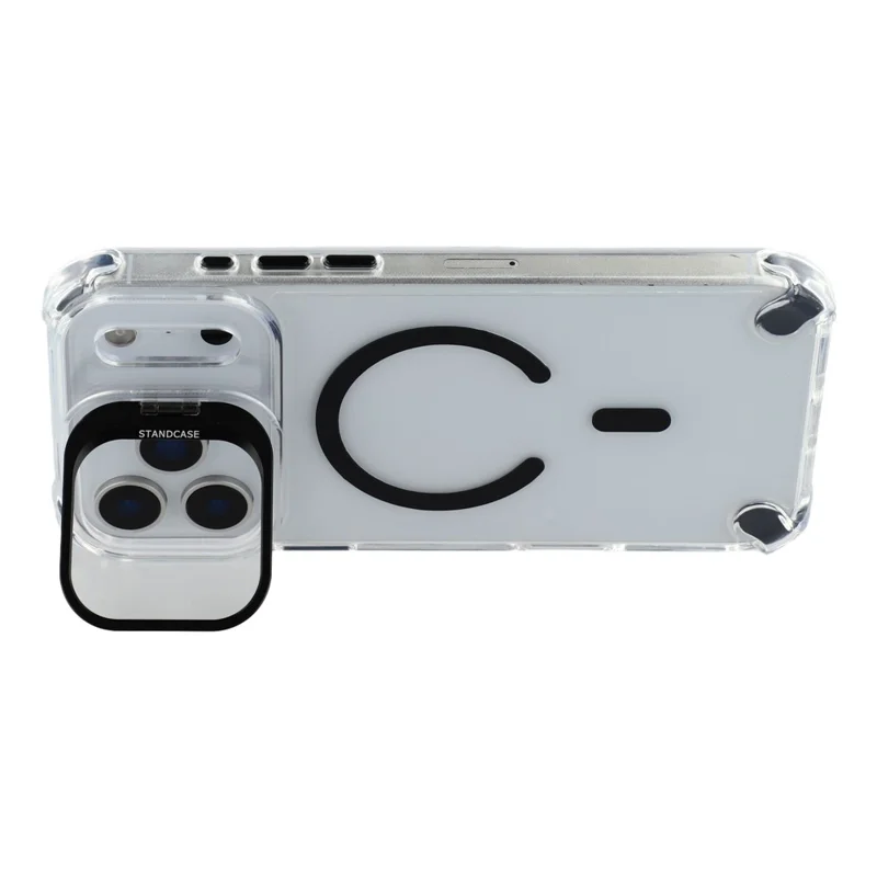For iPhone 17 Pro Max Magnetic Case TPU PC Clear Phone Cover with Lens Frame Kickstand  /  Lens Film - Black