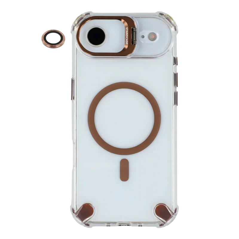 Custodia chiara magnetica per iPhone 17 Air Shockproof Hybrid Phone Shell con cornice per obiettivo della fotocamera e supporto - Marrone