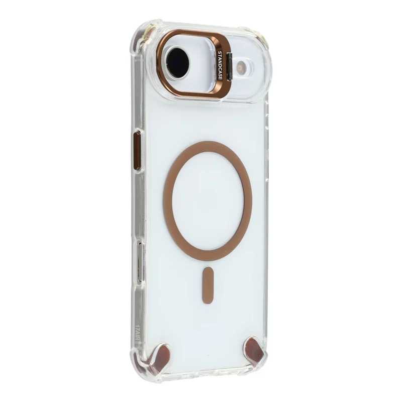 Custodia chiara magnetica per iPhone 17 Air Shockproof Hybrid Phone Shell con cornice per obiettivo della fotocamera e supporto - Marrone