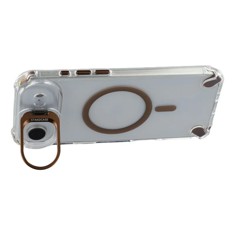 Custodia chiara magnetica per iPhone 17 Air Shockproof Hybrid Phone Shell con cornice per obiettivo della fotocamera e supporto - Marrone