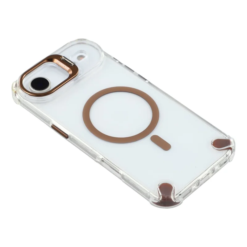Custodia chiara magnetica per iPhone 17 Air Shockproof Hybrid Phone Shell con cornice per obiettivo della fotocamera e supporto - Marrone