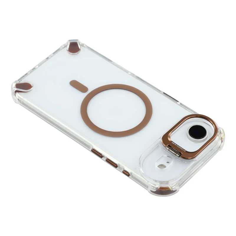 Custodia chiara magnetica per iPhone 17 Air Shockproof Hybrid Phone Shell con cornice per obiettivo della fotocamera e supporto - Marrone