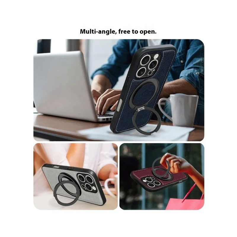 For iPhone 16 Pro Magnetic Case Calf Texture PU + TPU + PC Kickstand Phone Cover - Blue