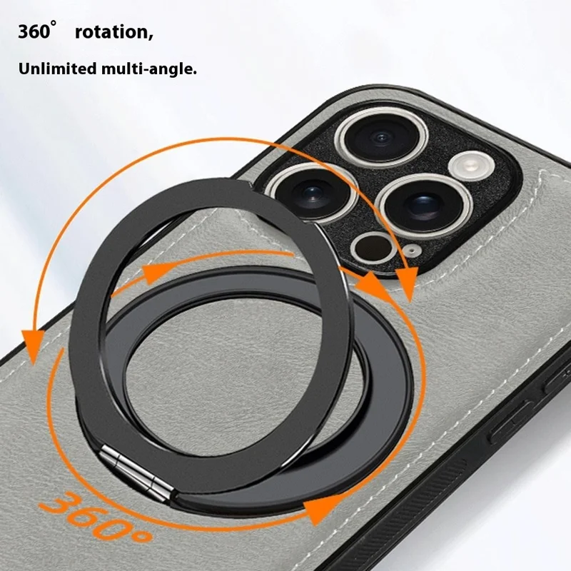 For iPhone 16 Pro Max Magnetic Case Calf Texture PU + TPU + PC Kickstand Phone Cover - Blue