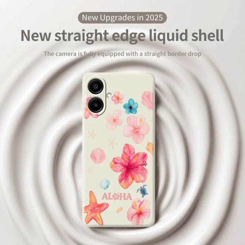 Étui pour Samsung Galaxy A07 4G Motif Floral Impression Bord Droit Couverture Arrière TPU Téléphone - Beige