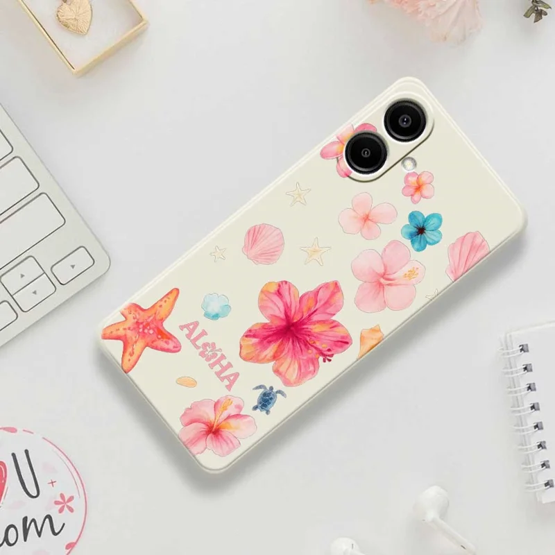 Étui pour Samsung Galaxy A07 4G Motif Floral Impression Bord Droit Couverture Arrière TPU Téléphone - Beige