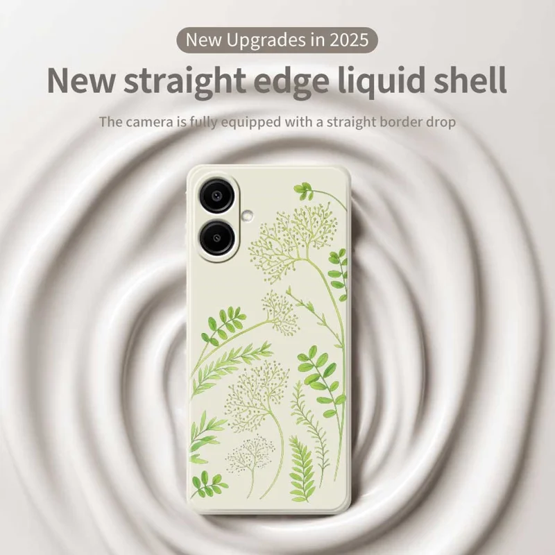 Étui pour Samsung Galaxy A07 4G A1170 - Motif de feuilles, bord droit, coque de téléphone en TPU - Beige