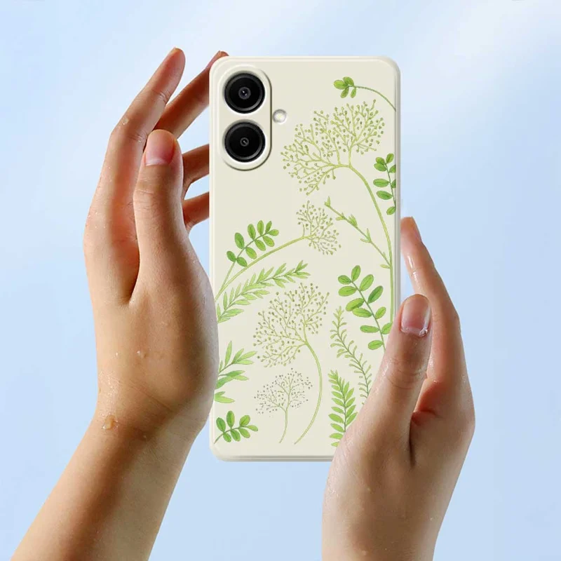 Étui pour Samsung Galaxy A07 4G A1170 - Motif de feuilles, bord droit, coque de téléphone en TPU - Beige
