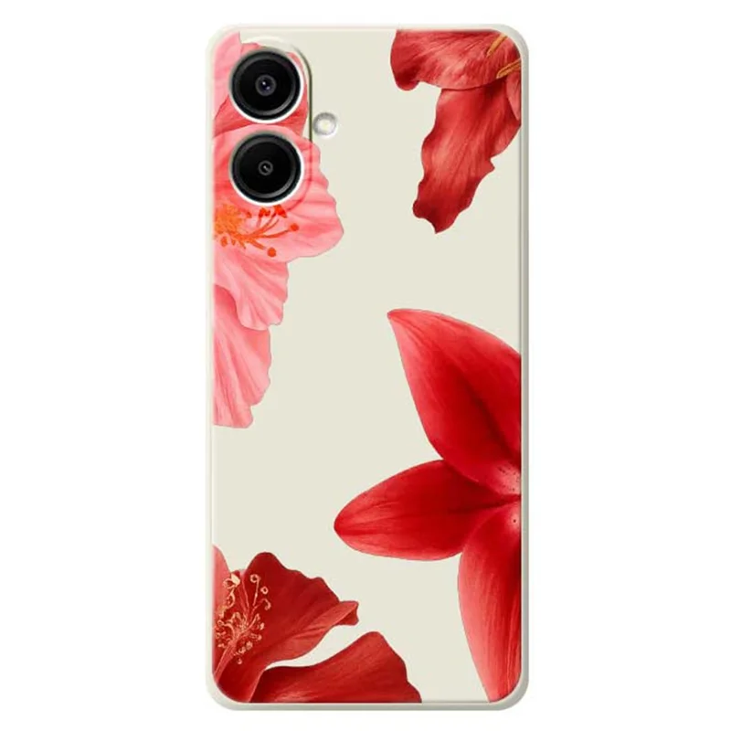 For Samsung Galaxy A07 4G Case Red Flower Pattern Printing Straight Edge TPU Phone Back Cover - Beige