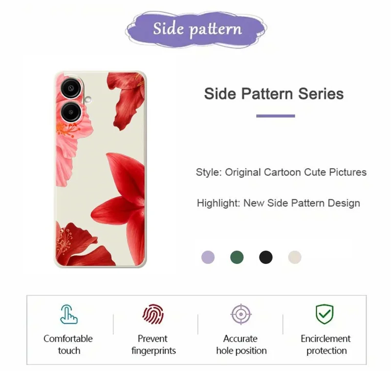 For Samsung Galaxy A07 4G Case Red Flower Pattern Printing Straight Edge TPU Phone Back Cover - Beige