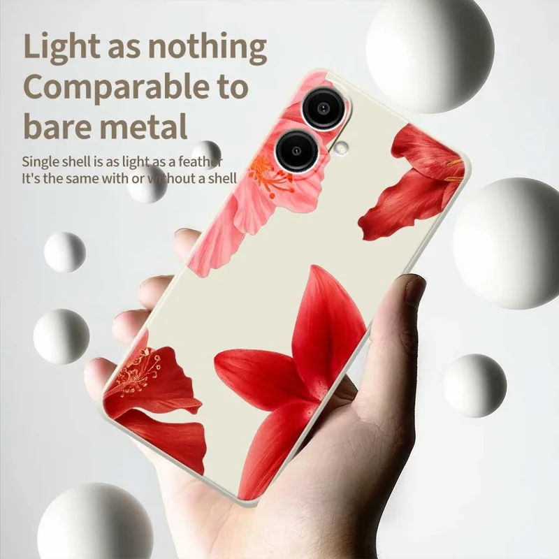 For Samsung Galaxy A07 4G Case Red Flower Pattern Printing Straight Edge TPU Phone Back Cover - Beige