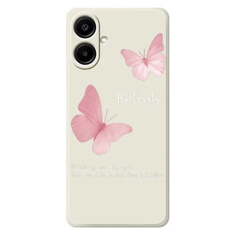 A1180 Per Samsung Galaxy A07 4G Custodia Motivo Farfalla Stampa Bordo Dritto TPU Custodia Posteriore per Telefono - Beige