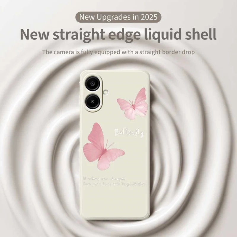 A1180 Per Samsung Galaxy A07 4G Custodia Motivo Farfalla Stampa Bordo Dritto TPU Custodia Posteriore per Telefono - Beige
