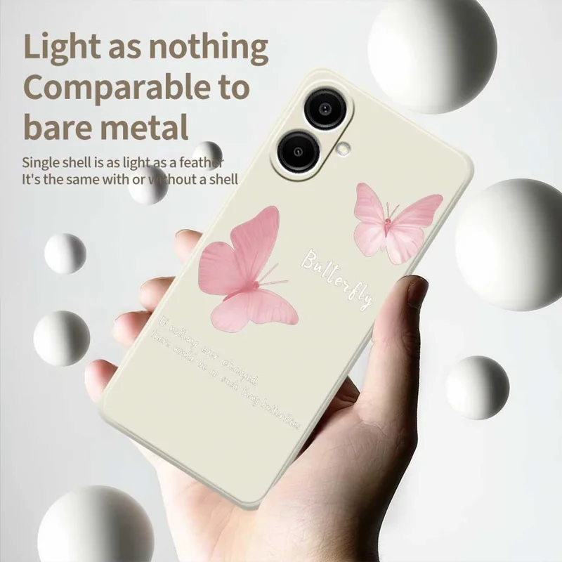 A1180 Per Samsung Galaxy A07 4G Custodia Motivo Farfalla Stampa Bordo Dritto TPU Custodia Posteriore per Telefono - Beige