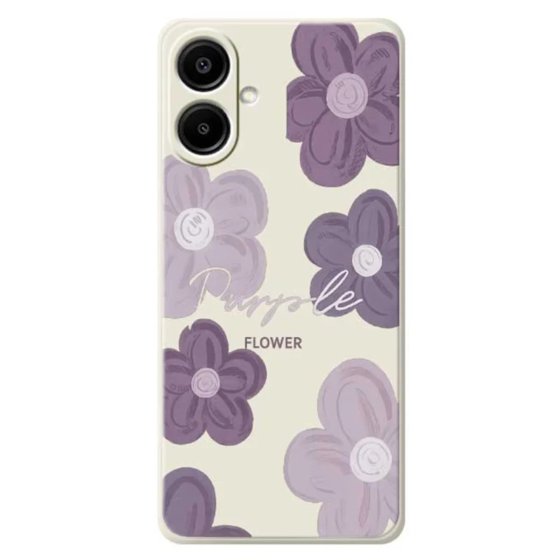 For Samsung Galaxy A07 4G Case Purple Flower Pattern Printing Straight Edge TPU Phone Back Cover - Beige