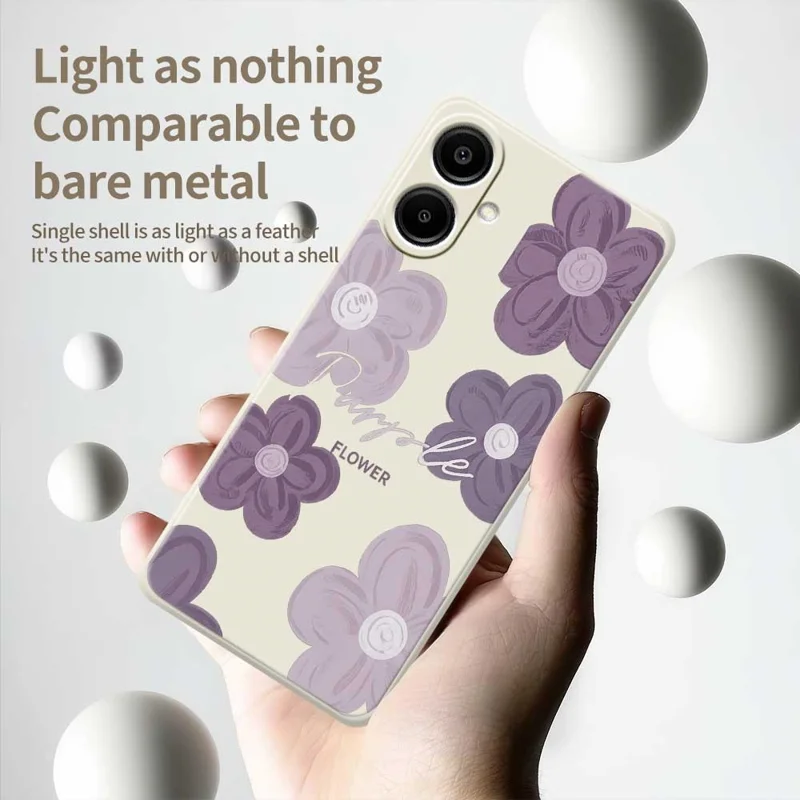 For Samsung Galaxy A07 4G Case Purple Flower Pattern Printing Straight Edge TPU Phone Back Cover - Beige