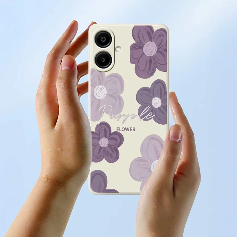 For Samsung Galaxy A07 4G Case Purple Flower Pattern Printing Straight Edge TPU Phone Back Cover - Beige