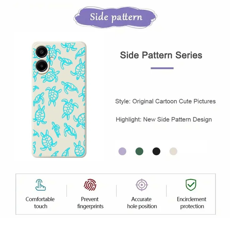 Étui pour Samsung Galaxy A07 4G Motif tortue Impression Bord droit Coque de téléphone TPU - Beige