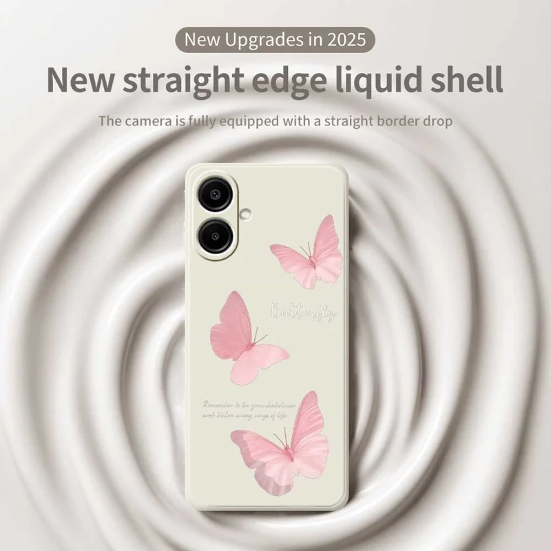 For Samsung Galaxy A07 4G Case Butterfly Pattern Printing Straight Edge TPU Phone Back Cover - Beige