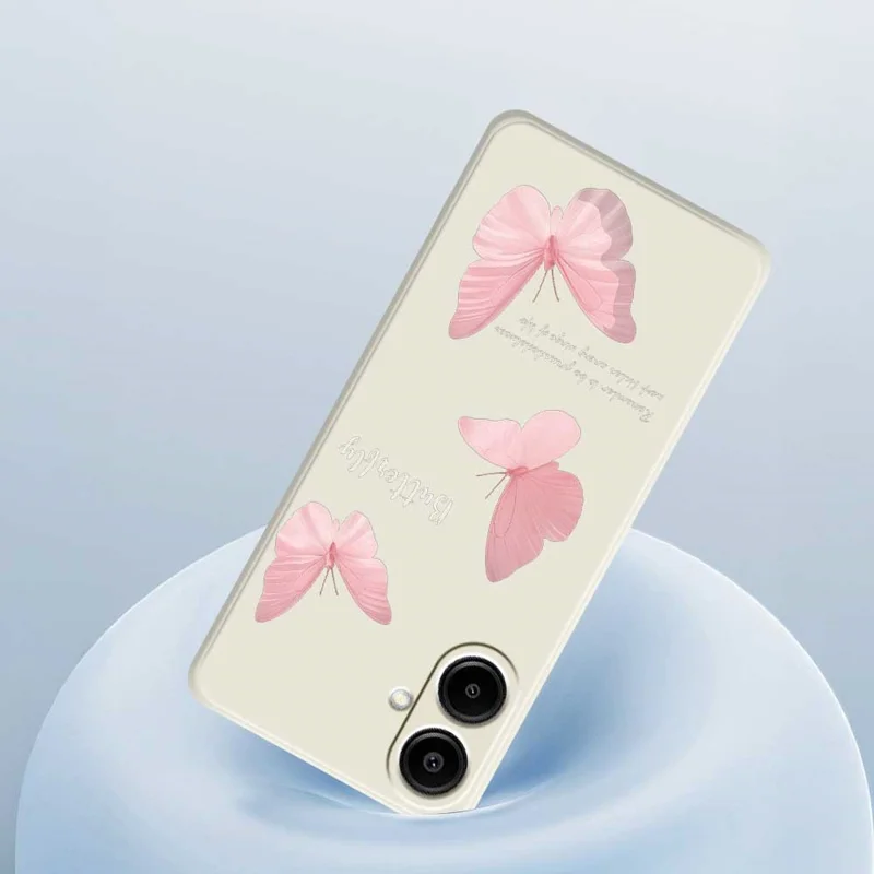 For Samsung Galaxy A07 4G Case Butterfly Pattern Printing Straight Edge TPU Phone Back Cover - Beige