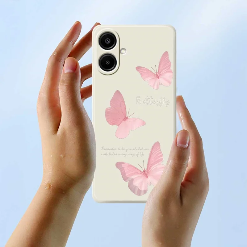 For Samsung Galaxy A07 4G Case Butterfly Pattern Printing Straight Edge TPU Phone Back Cover - Beige