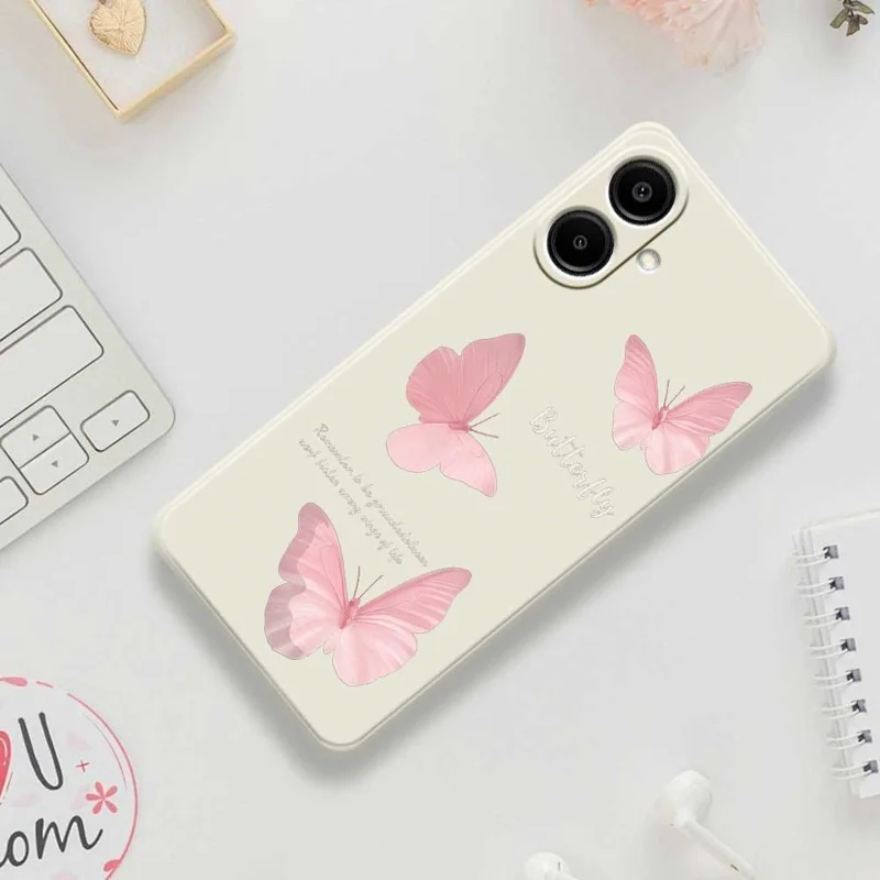 For Samsung Galaxy A07 4G Case Butterfly Pattern Printing Straight Edge TPU Phone Back Cover - Beige