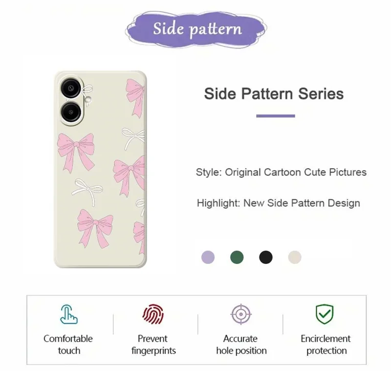 Для Samsung Galaxy A07 4G Чехол Pink Bows Pattern Printing Straight Edge TPU Phone Back Cover - Beige