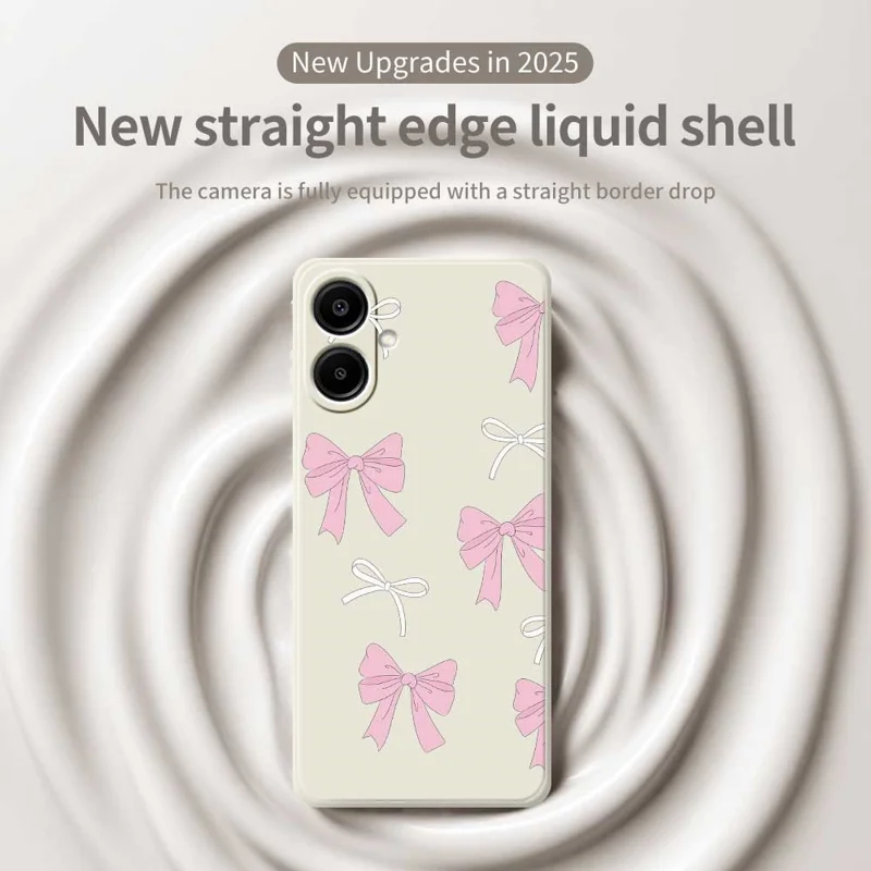 Для Samsung Galaxy A07 4G Чехол Pink Bows Pattern Printing Straight Edge TPU Phone Back Cover - Beige