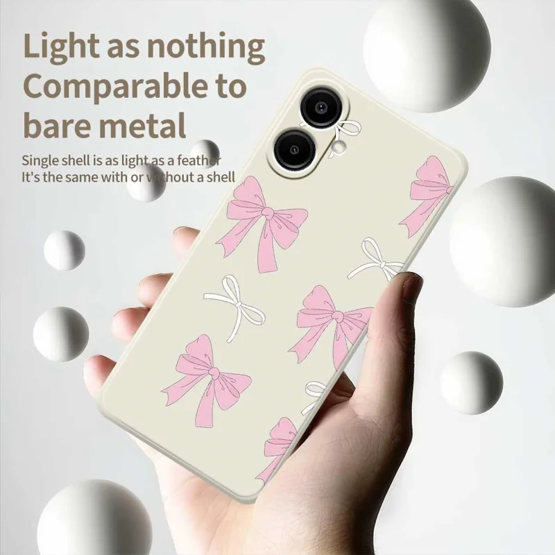 Для Samsung Galaxy A07 4G Чехол Pink Bows Pattern Printing Straight Edge TPU Phone Back Cover - Beige