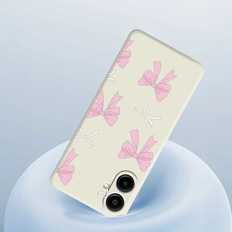 Для Samsung Galaxy A07 4G Чехол Pink Bows Pattern Printing Straight Edge TPU Phone Back Cover - Beige