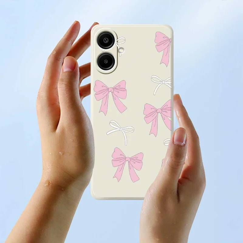 Для Samsung Galaxy A07 4G Чехол Pink Bows Pattern Printing Straight Edge TPU Phone Back Cover - Beige