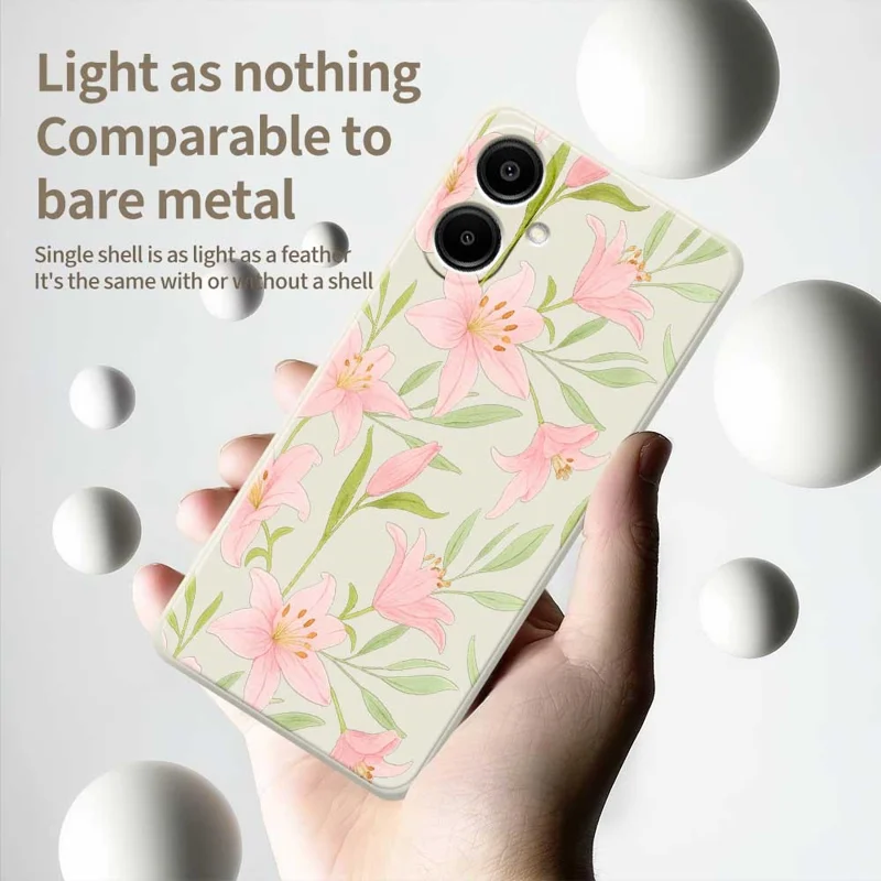 Per Samsung Galaxy A07 4G Case Pink Lilies Pattern Printing Straight Edge TPU Phone Back Cover - Beige