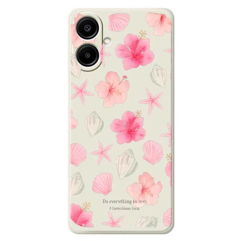 For Samsung Galaxy A07 4G Case Shell Peach Blossom Pattern Printing Straight Edge TPU Phone Back Cover - Beige
