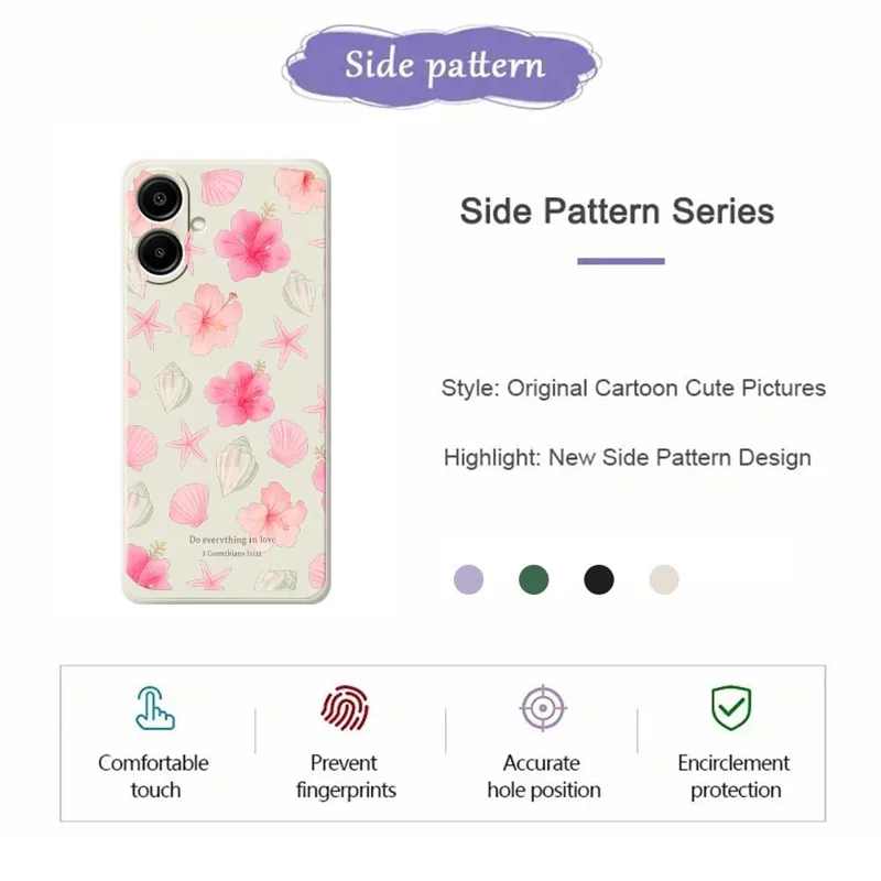 For Samsung Galaxy A07 4G Case Shell Peach Blossom Pattern Printing Straight Edge TPU Phone Back Cover - Beige