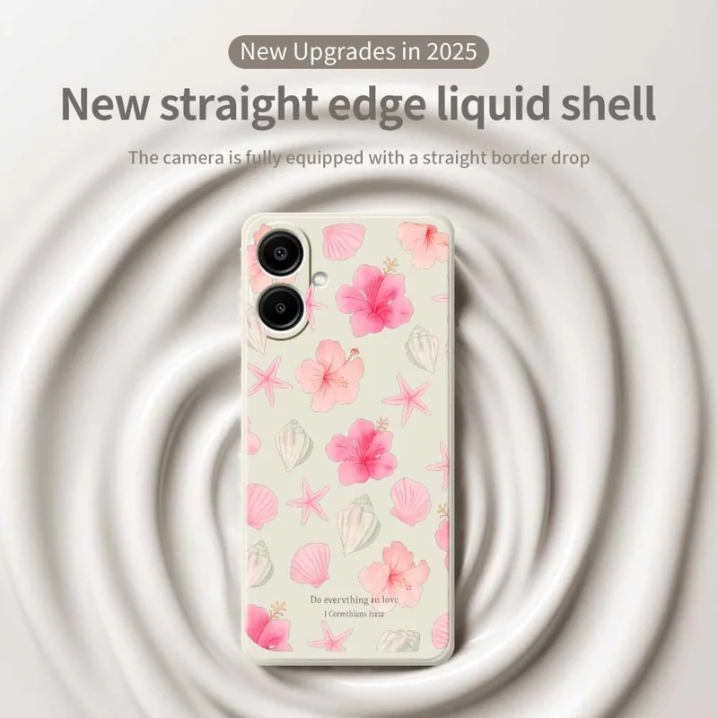 For Samsung Galaxy A07 4G Case Shell Peach Blossom Pattern Printing Straight Edge TPU Phone Back Cover - Beige