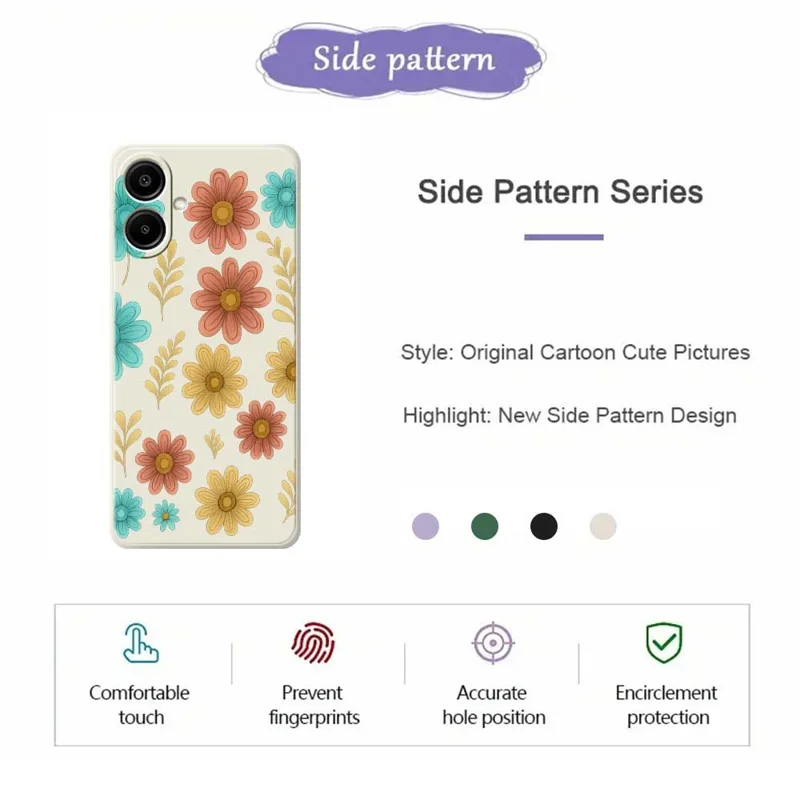 For Samsung Galaxy A07 4G Case Red Yellow Blue Flowers Pattern Printing Straight Edge TPU Phone Back Cover - Beige