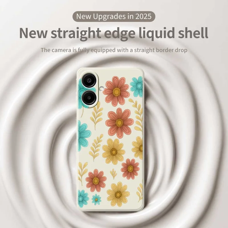 For Samsung Galaxy A07 4G Case Red Yellow Blue Flowers Pattern Printing Straight Edge TPU Phone Back Cover - Beige