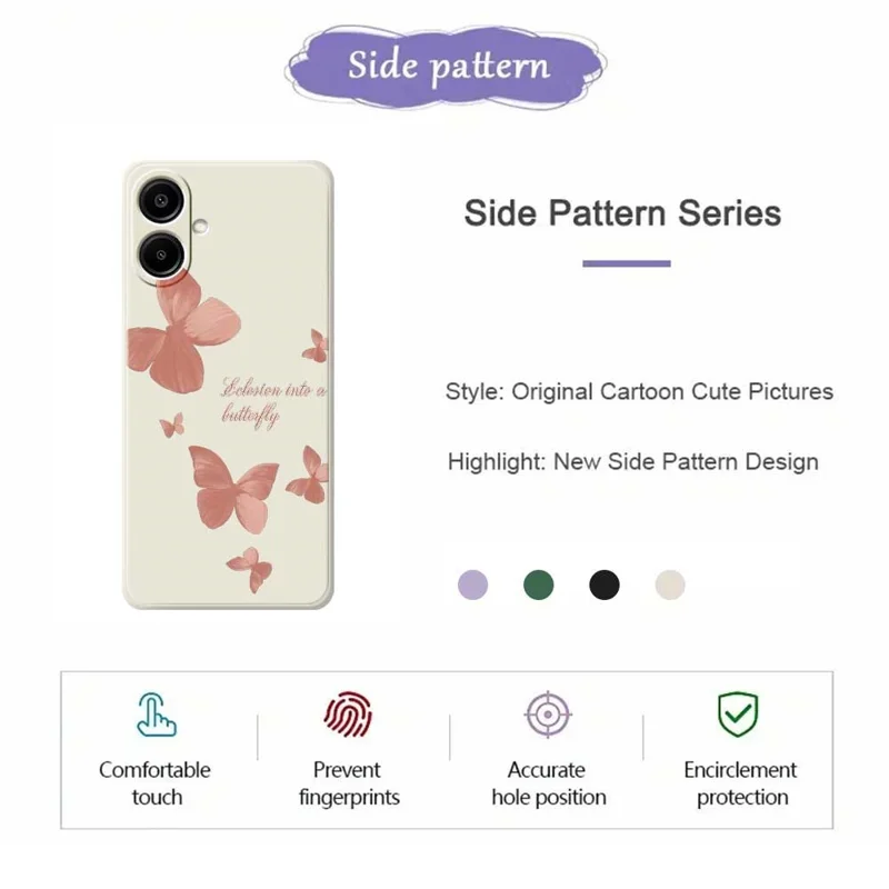 Para Samsung Galaxy A07 4G Case Many Butterflies Pattern Printing Straight Edge TPU Phone Back Cover - Bege