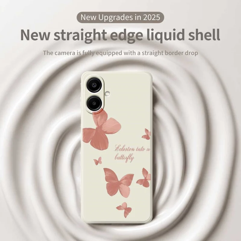 Para Samsung Galaxy A07 4G Case Many Butterflies Pattern Printing Straight Edge TPU Phone Back Cover - Bege