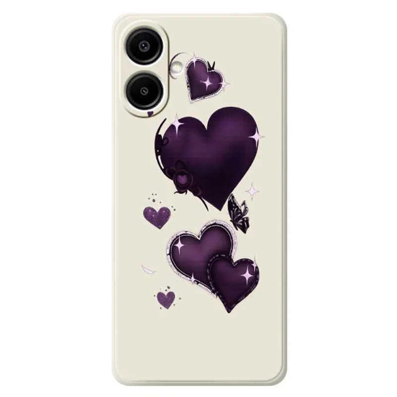 Per Samsung Galaxy A07 4G Case Purple Love Pattern Printing Straight Edge TPU Phone Back Cover - Beige