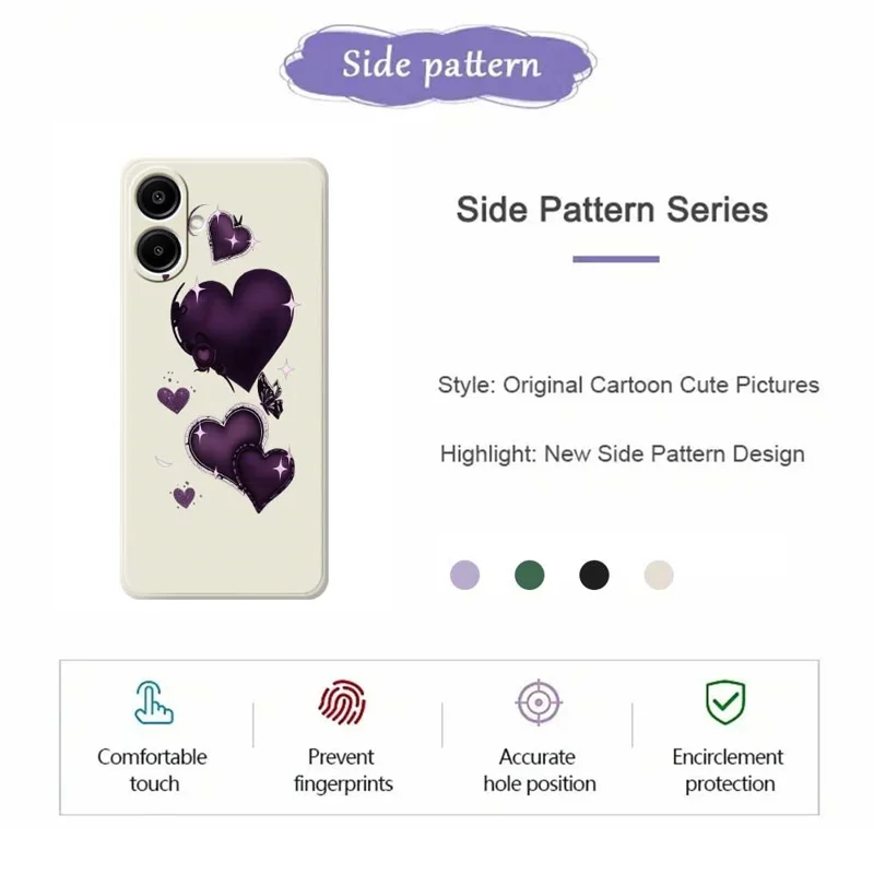 Per Samsung Galaxy A07 4G Case Purple Love Pattern Printing Straight Edge TPU Phone Back Cover - Beige