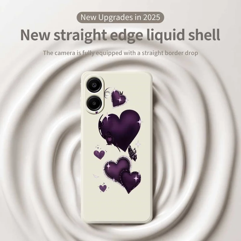 Per Samsung Galaxy A07 4G Case Purple Love Pattern Printing Straight Edge TPU Phone Back Cover - Beige