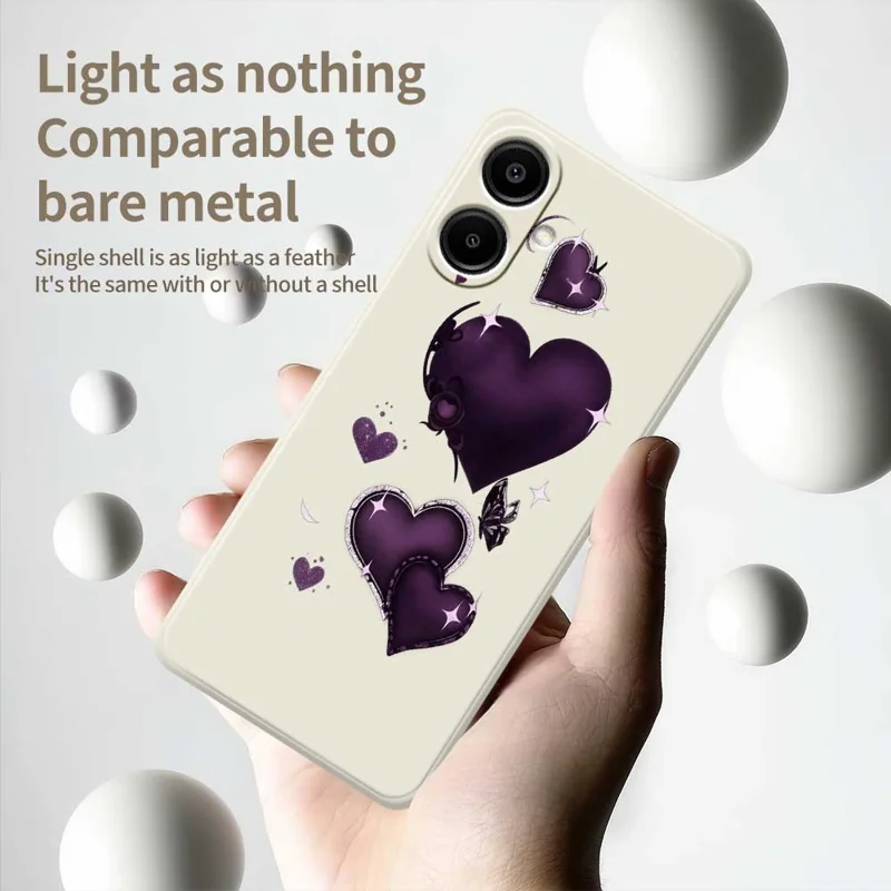 Per Samsung Galaxy A07 4G Case Purple Love Pattern Printing Straight Edge TPU Phone Back Cover - Beige