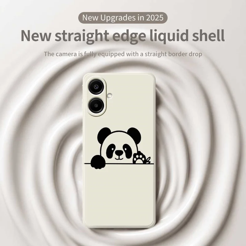 Til Samsung Galaxy A07 4G Taske med Pandahovedmønster, Lige Kant, TPU Telefon Bagdæksel - Beige